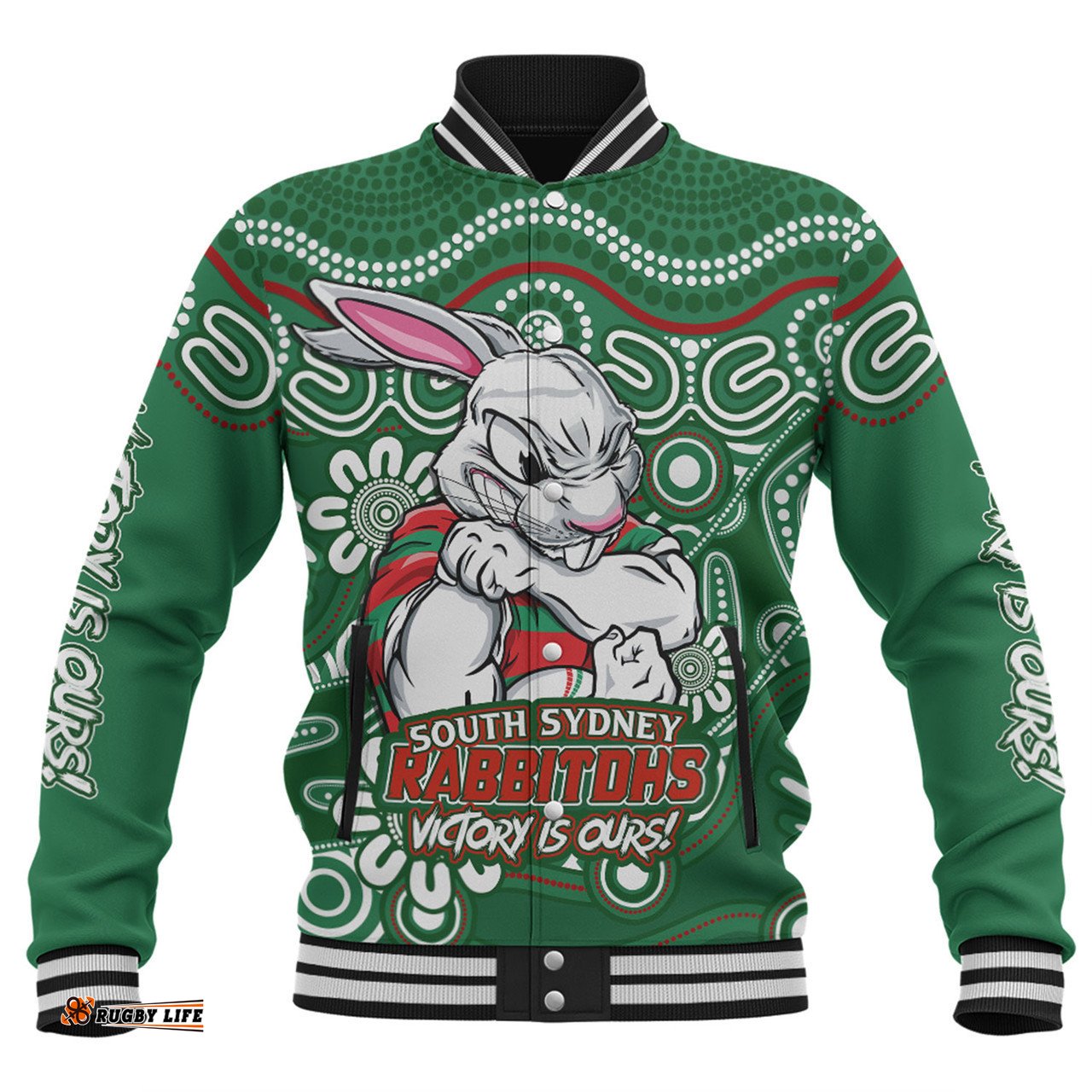 Amazing Aussie South Sydney Rabbitohs Aboriginal Inspired Tough Fan Rugby For Life Baseball Jacket