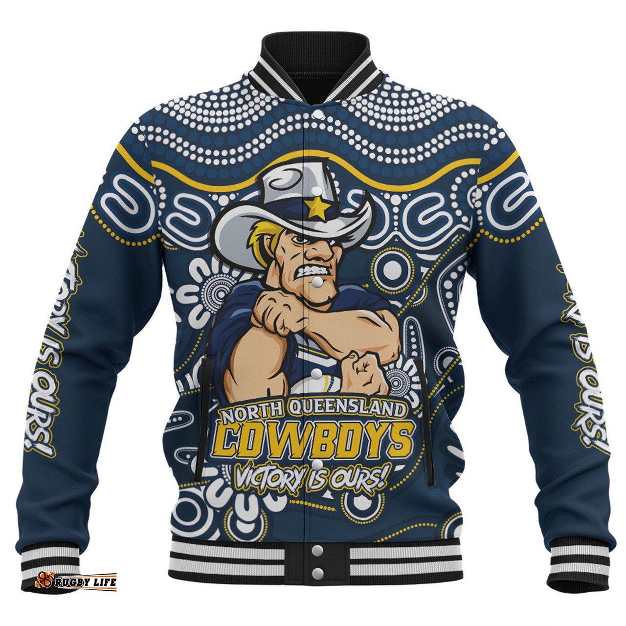 Amazing Aussie North Queensland Cowboys Aboriginal Inspired Tough Fan Rugby For Life Baseball Jacket