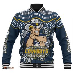 Amazing Aussie North Queensland Cowboys Aboriginal Inspired Tough Fan Rugby For Life Baseball Jacket