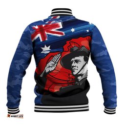 ANZAC DAY Baseball Jacket Camo Style - Soldier With Flag