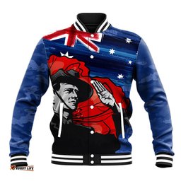 ANZAC DAY Baseball Jacket Camo Style - Soldier With Flag