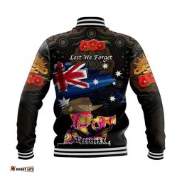 Australia Aboriginal ANZAC Baseball Jacket Remembrance Vibes - Black