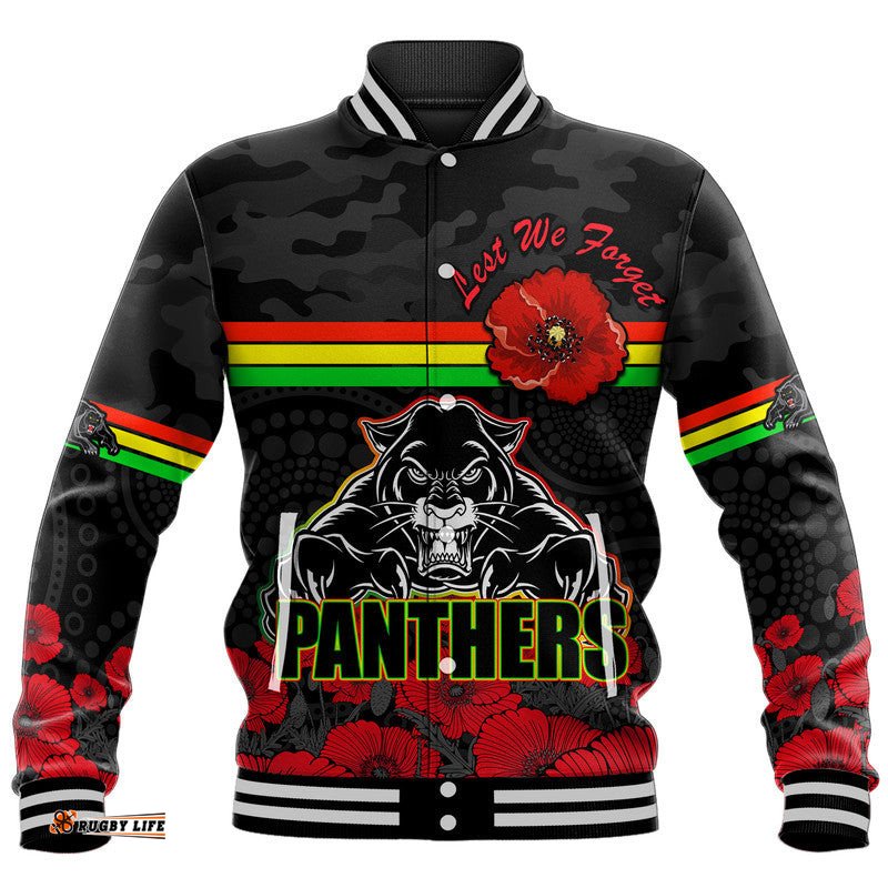 Panthers Rugby ANZAC Baseball Jacket Angry Panther Camouflage With Poppy