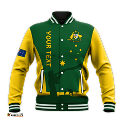 Custom Personalised Australia National Colours Baseball Jacket Green and Gold