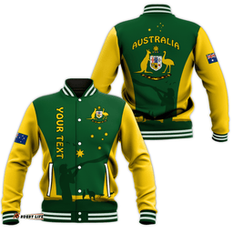 Custom Personalised Australia National Colours Baseball Jacket Green and Gold