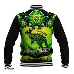 Personalised Australia Aries Kangaroo Zodiac Baseball Jacket Auz Astrology Aboriginal - Green