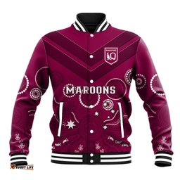Personalised Maroons Rugby Baseball Jacket QLD Aboriginal Art
