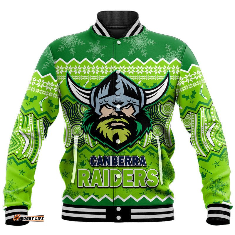 Canberra The Green Machine Raiders Aboriginal Christmas Vibe Baseball Jacket
