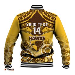 Personalised Hawthorn Football Baseball Jacket Hawks Aboriginal Mix Polynesian Pattern