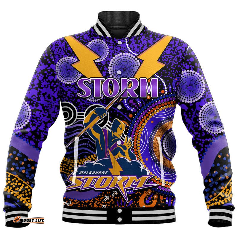Custom Personalised Storm Rugby Baseball Jacket Aboriginal Dots