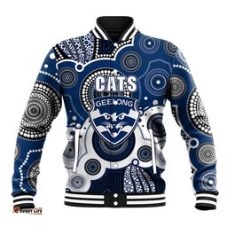 Custom Personalised And Number Cats AFL Baseball Jacket Aboriginal Patterns