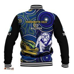 Bulldogs Mix Parramatta Eels Rugby Baseball Jacket Aboriginal Version