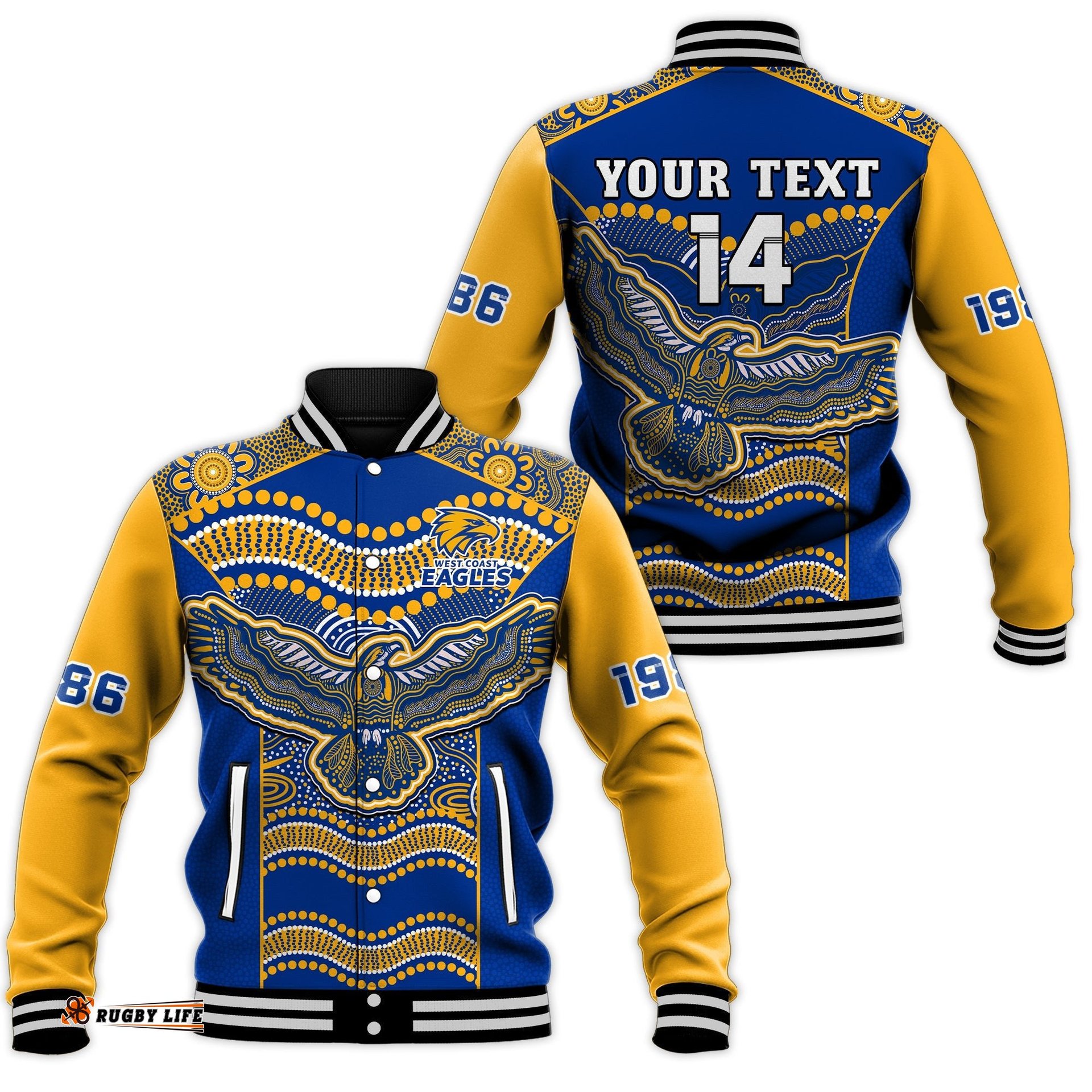 Custom Text And Number Eagles Football Baseball Jacket West Coast 1986 Aboriginal Sporty Style