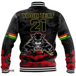 Custom Personalised Panthers Rugby ANZAC Baseball Jacket Angry Panther Camouflage With Poppy