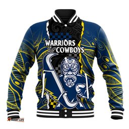 Custom Text And Number NRL Combine Warriors and Cowboys Baseball Jacket Maori mixed Aboriginal