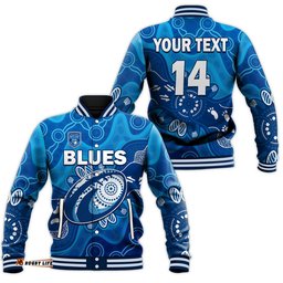 Custom Text And Number NSW Blues Baseball Jacket New South Wales Aboriginal Art