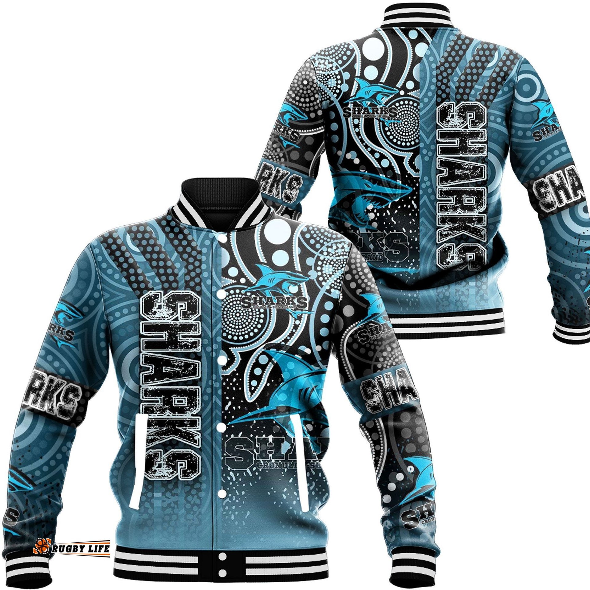 Vibe Hoodie Clothing - Cronulla-Sutherland Sharks Sporty Style Baseball Jackets
