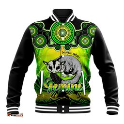 Personalised Australia Gemini Sugar Gilder Zodiac Baseball Jacket Auz Astrology Aboriginal - Green