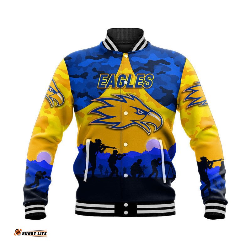 Custom Personalised West Coast Eagles ANZAC Baseball Jacket Simple Style - Gold