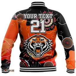 Custom Text And Number Wests Tigers Indigenous Aboriginal Rugby Baseball Jacket