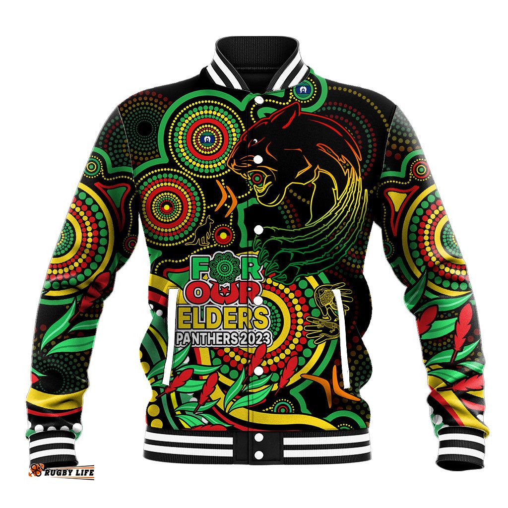 Panthers Rugby Aboriginal Art Baseball Jacket NAIDOC Indigenous Tribal