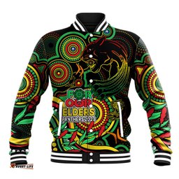 Panthers Rugby Aboriginal Art Baseball Jacket NAIDOC Indigenous Tribal