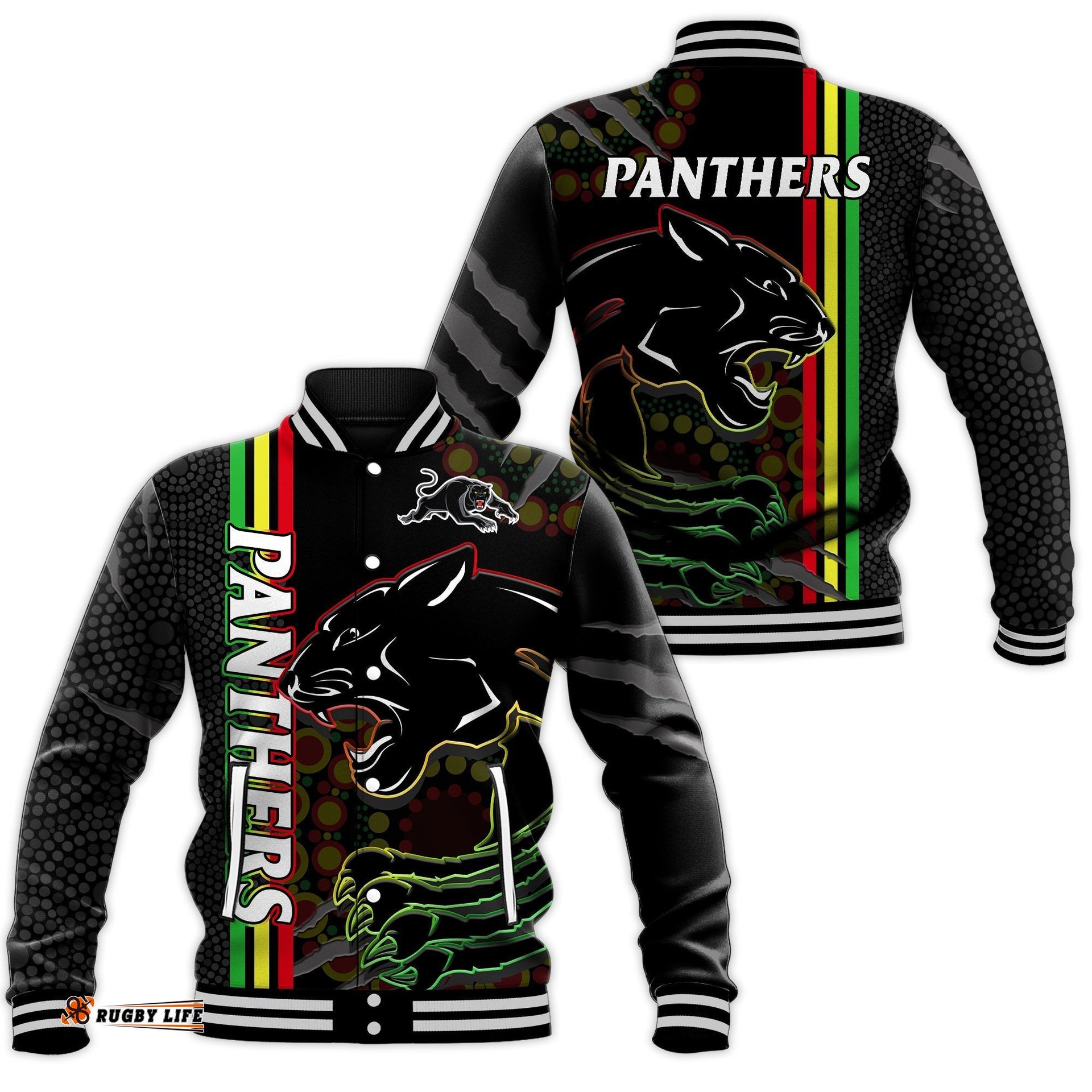 Penrith Panthers Rugby Baseball Jacket The Mountain Men Aboriginal Art Dynamic