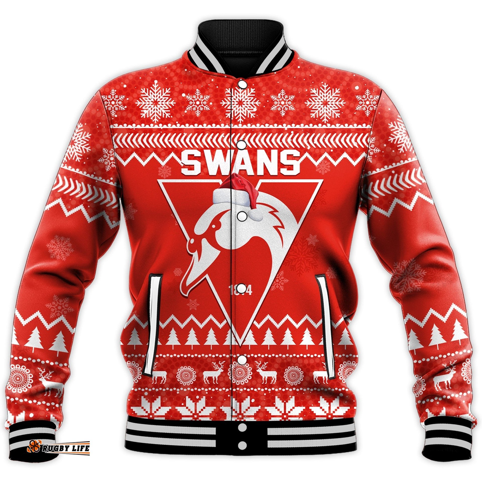 Custom Personalised Swans Football Christmas Baseball Jacket Sydney Indigenous Merry Xmas Ver.03