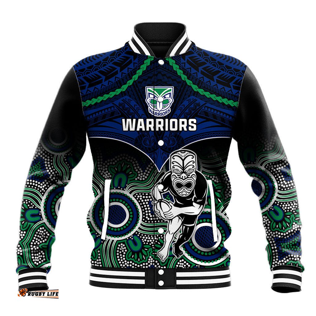 Warriors Rugby Baseball Jacket NZ Aboriginal Mix Polynesian Pattern