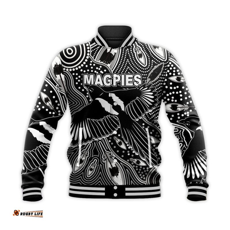 Custom Personalised Collingwood Magpies Baseball Jacket Aboriginal Art