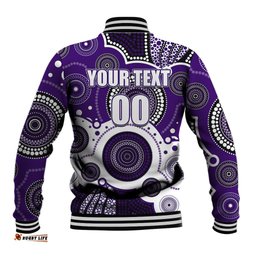 Custom Personalised And Number Freo AFL Baseball Jacket Aboriginal Patterns