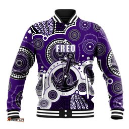 Custom Personalised And Number Freo AFL Baseball Jacket Aboriginal Patterns