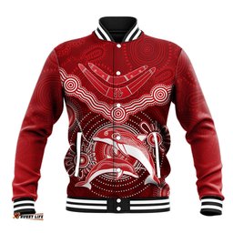 Personalised Dolphins Rugby Baseball Jacket Aboriginal Boomerang Artsy Style