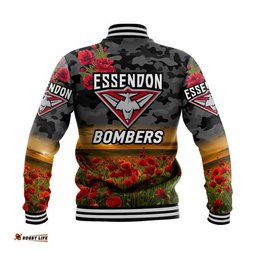 Essendon Bombers ANZAC Baseball Jacket Poppy Vibes - Black