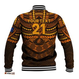 Custom Wallabies Rugby Baseball Jacket Polynesian and Aboriginal Special Orange Version