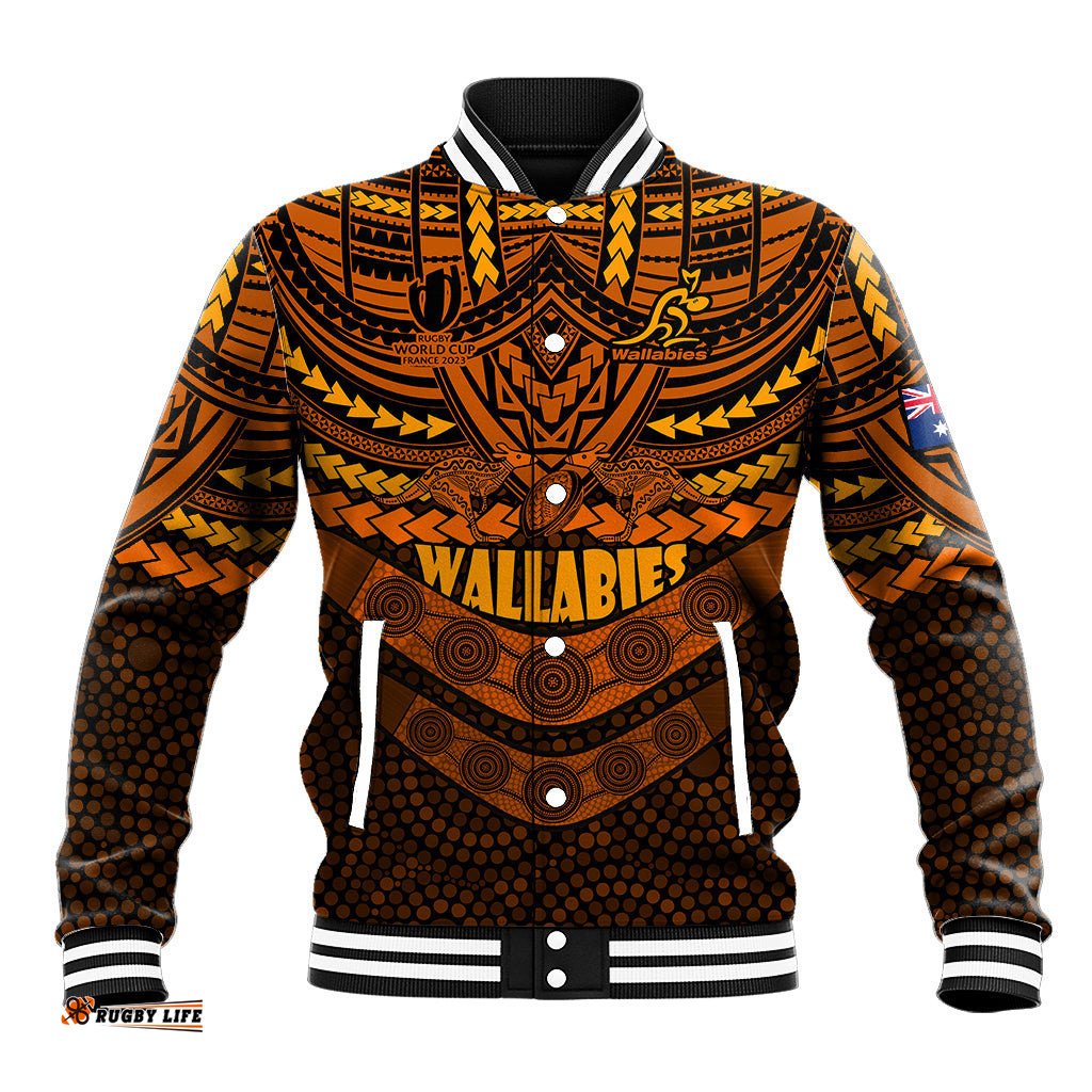 Custom Wallabies Rugby Baseball Jacket Polynesian and Aboriginal Special Orange Version