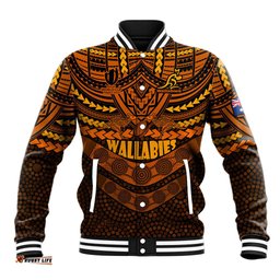 Custom Wallabies Rugby Baseball Jacket Polynesian and Aboriginal Special Orange Version