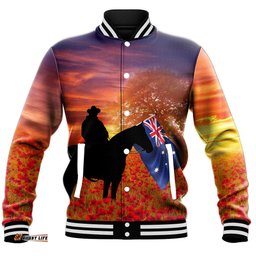 Vibe Hoodie Clothing - Australia Lest We Forget Light Horse Silhouette Baseball Jacket