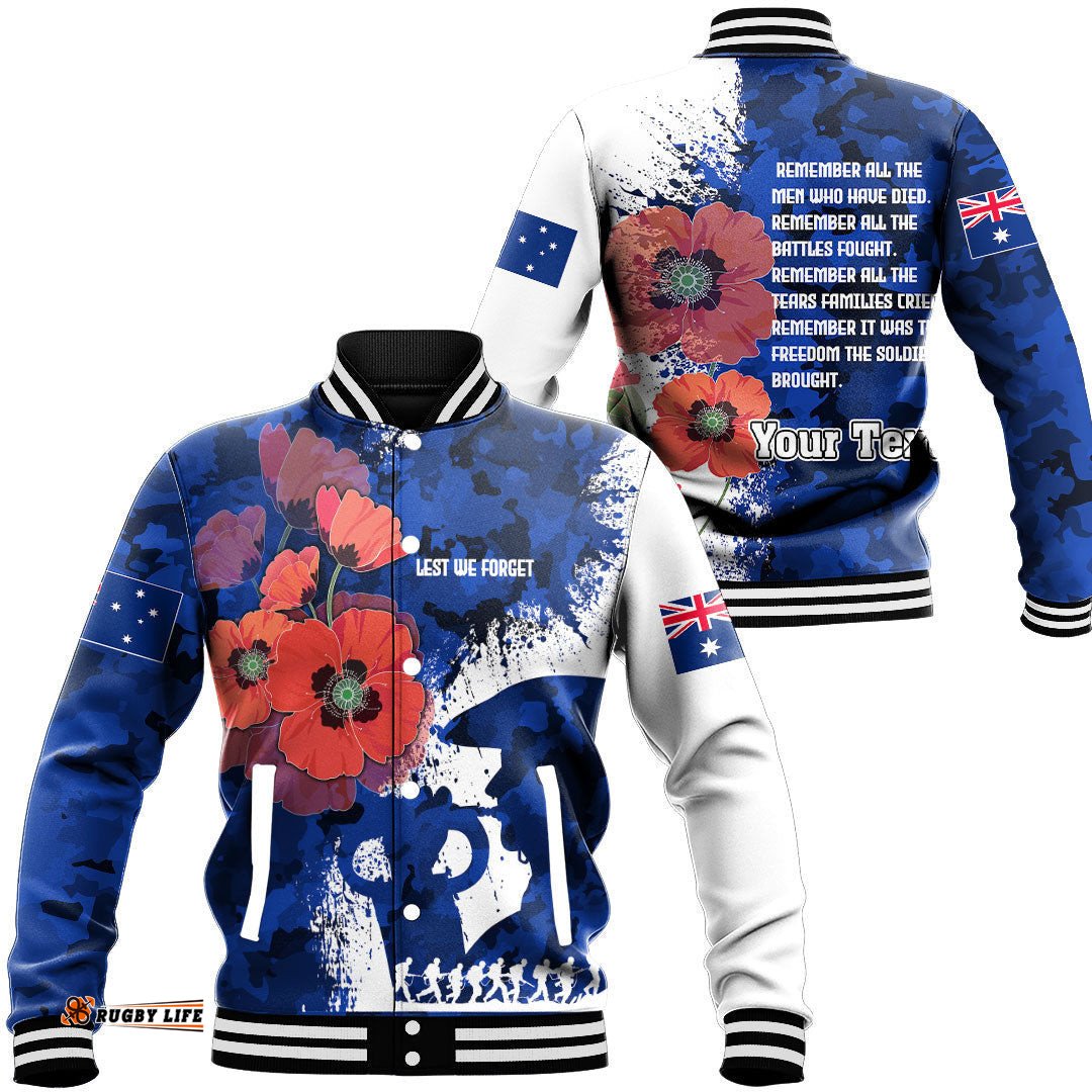 Vibe Hoodie Clothing - Custom Anzac Day Silhouette Soldier Baseball Jacket