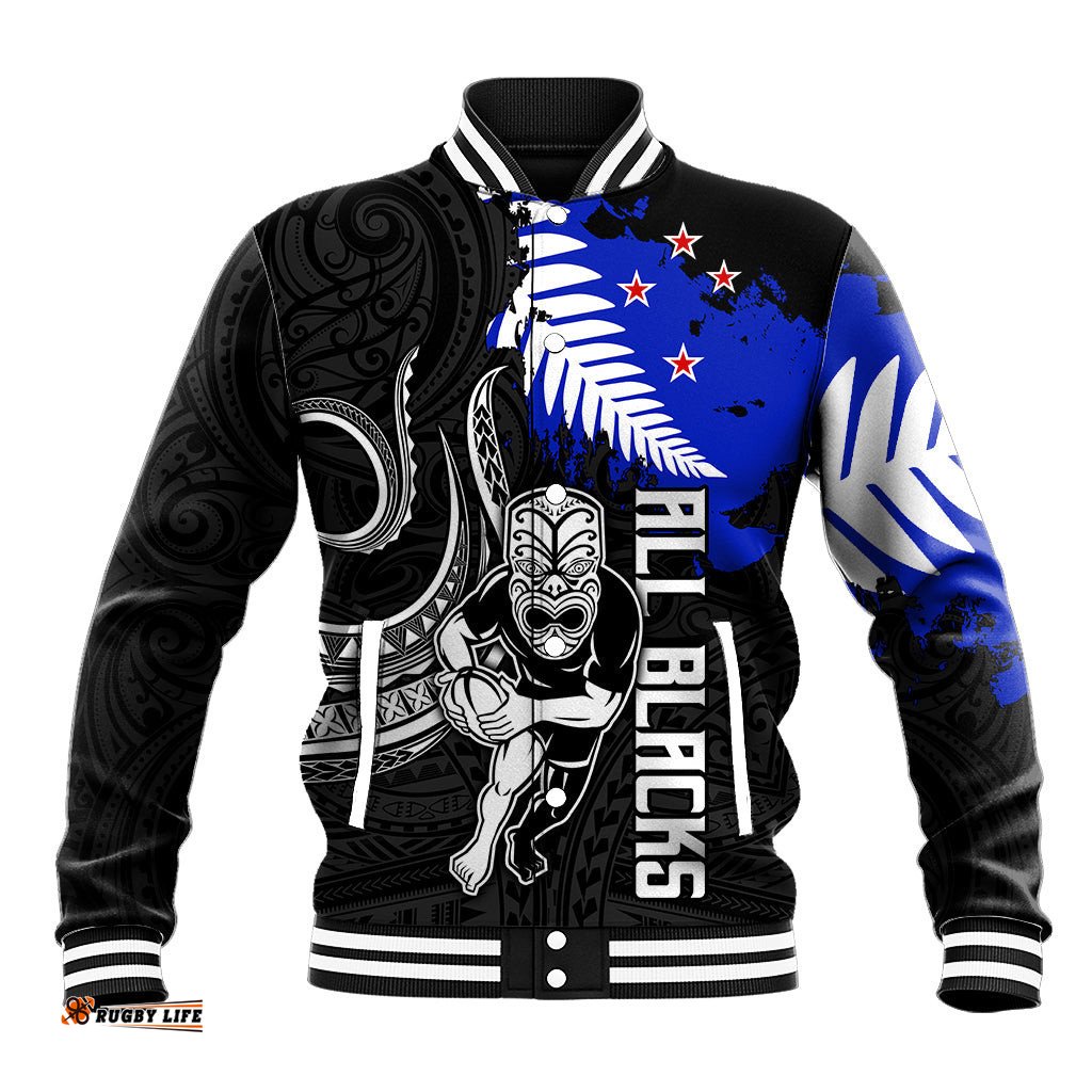 Aotearoa Rugby Baseball Jacket All Black Maori Fern