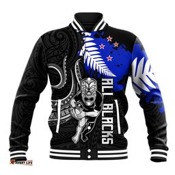 Aotearoa Rugby Baseball Jacket All Black Maori Fern