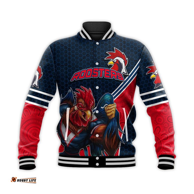 Custom Personalised Roosters Rugby Baseball Jacket Mix Aboriginal Simple