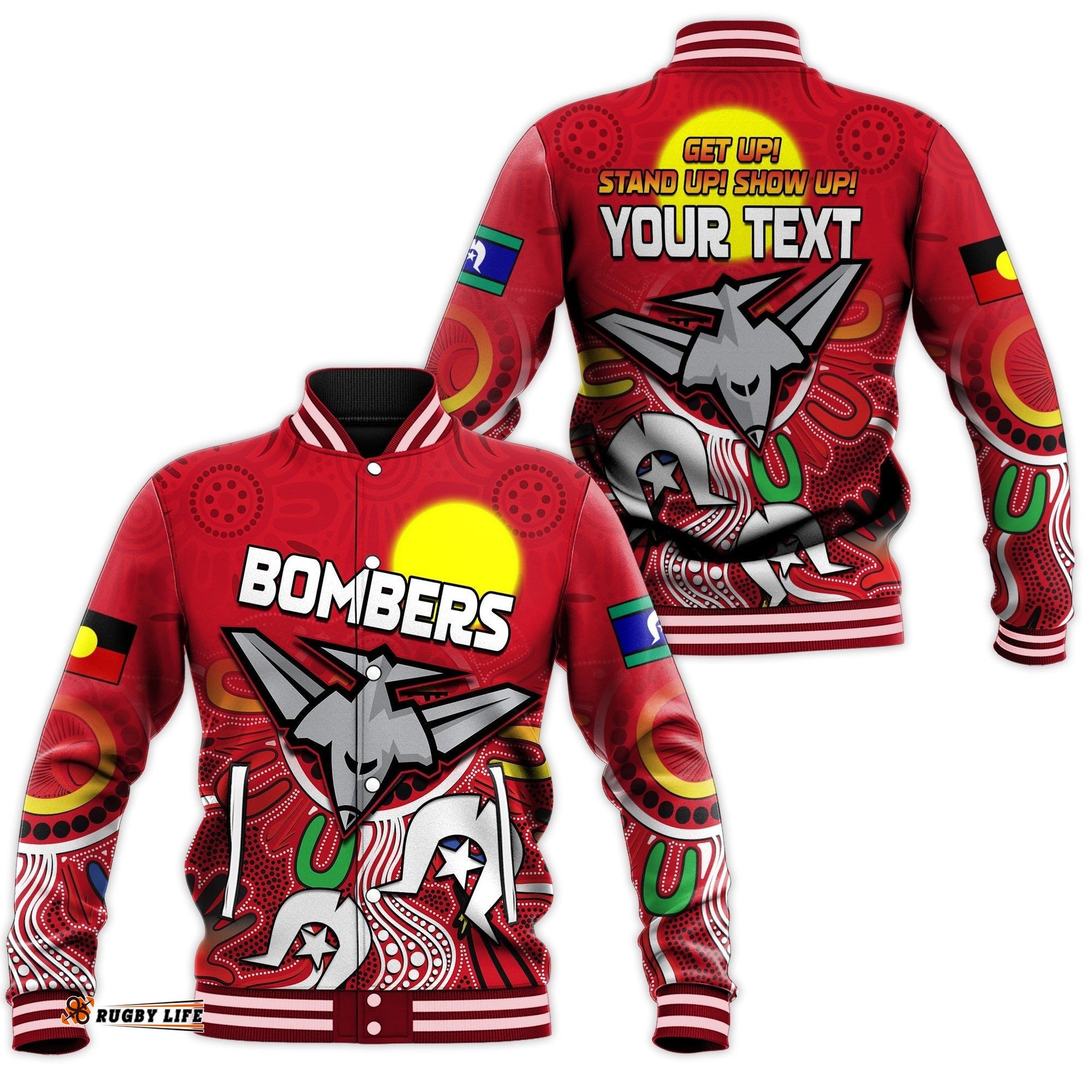 Custom Personalised Bombers NAIDOC Week Baseball Jacket Essendon Football Aboriginal