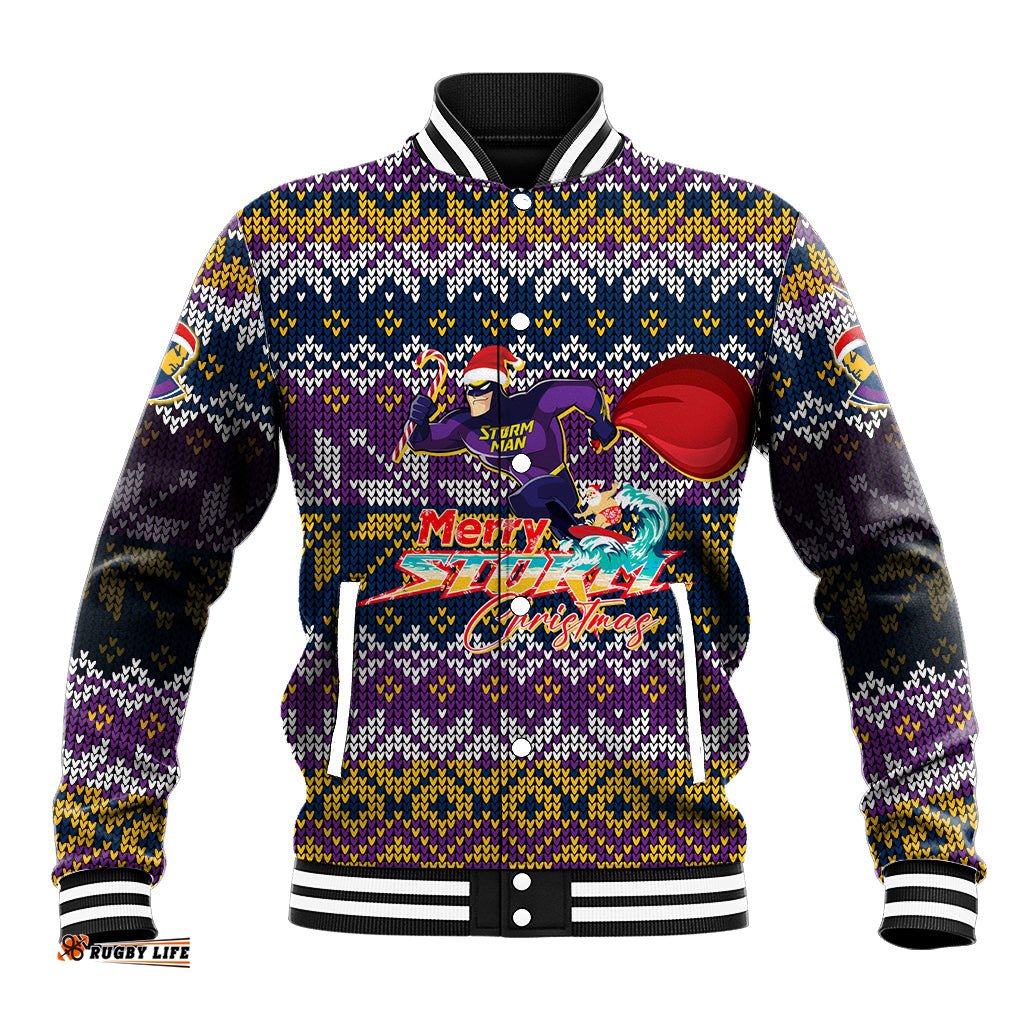Melbourne Storm Christmas Baseball Jacket MerryStorm Man DT02