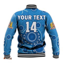Custom Text And Number NSW Blues Rugby Baseball Jacket New South Wales Aboriginal Dot Painting Unique Version