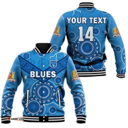Custom Text And Number NSW Blues Rugby Baseball Jacket New South Wales Aboriginal Dot Painting Unique Version