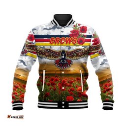 Custom Personalised Adelaide Crows ANZAC Baseball Jacket Poppy Vibes - White