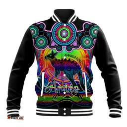 Personalised Australia Aries Kangaroo Zodiac Baseball Jacket Auz Astrology Aboriginal - Rainbow