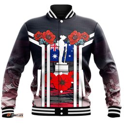 Vibe Hoodie Clothing - Australia Anzac Day Poppy Aboriginal Pattern Baseball Jacket
