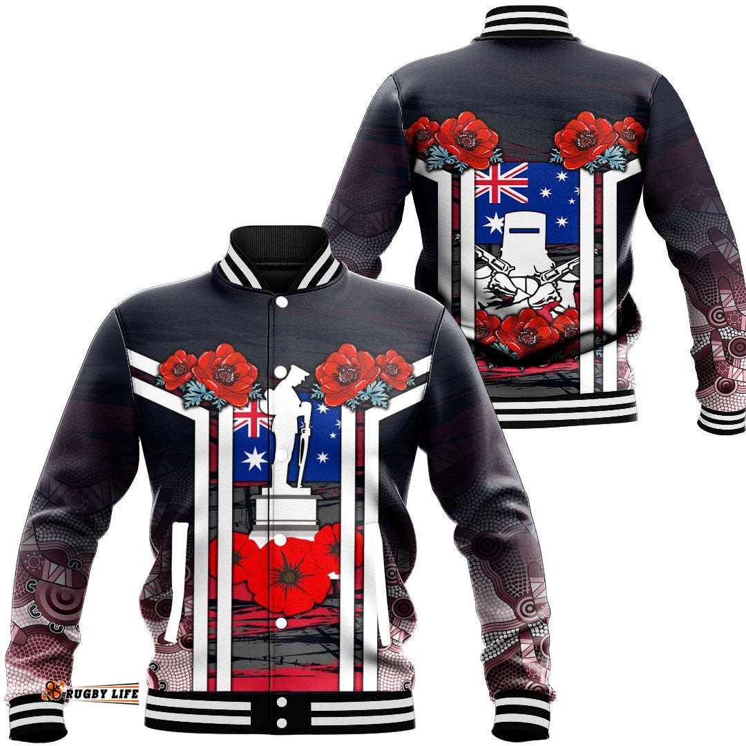 Vibe Hoodie Clothing - Australia Anzac Day Poppy Aboriginal Pattern Baseball Jacket